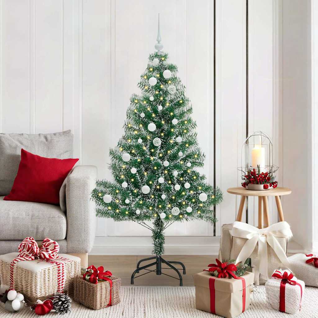 Kunstig Julesekk Snø Flocket med LED Lys Grønn og hvit 150 cm