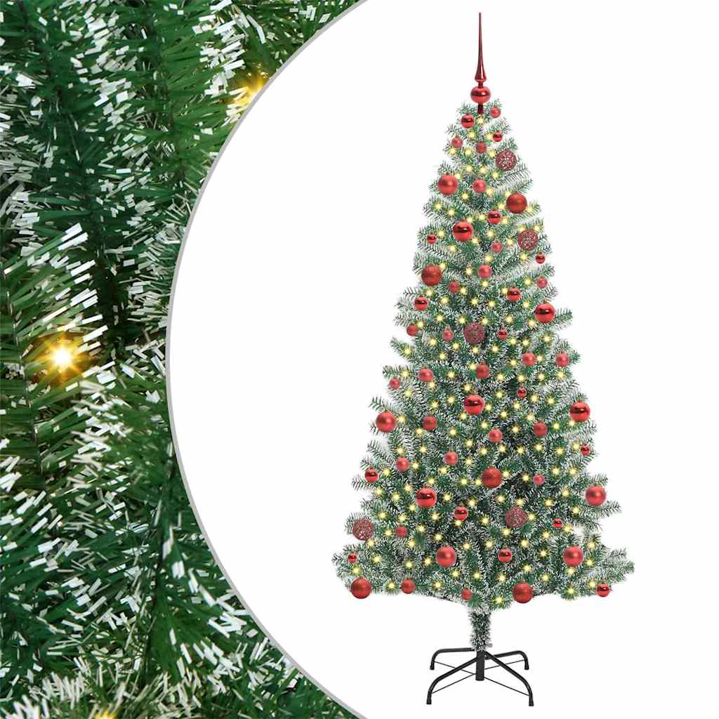 Kunstig Julesekk Snø Flocket med LED Lys Grønn og hvit 180 cm