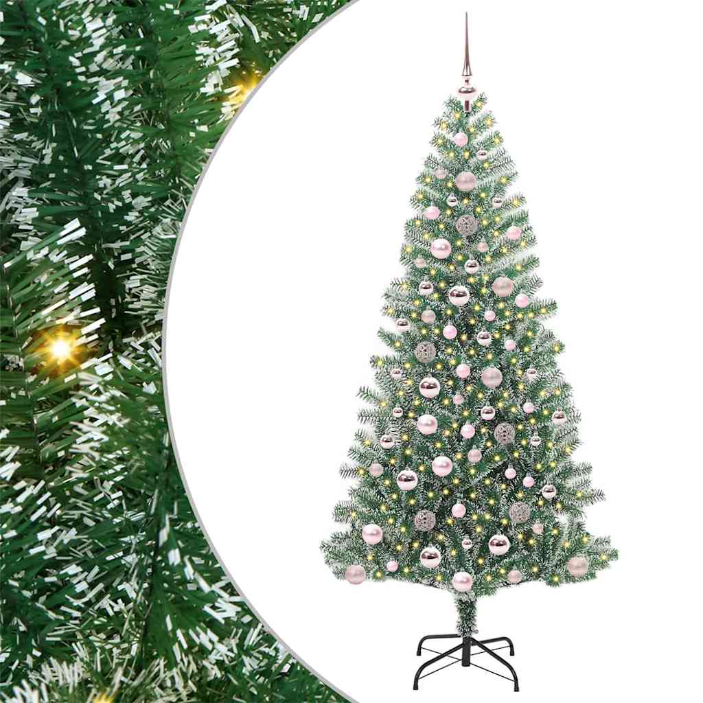 Kunstig Julesekk Snø Flocket med LED Lys Grønn og hvit 180 cm