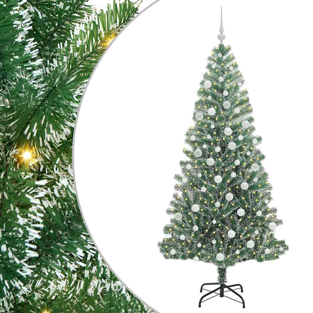 Kunstig Julesekk Snø Flocket med LED Lys Grønn og hvit 180 cm