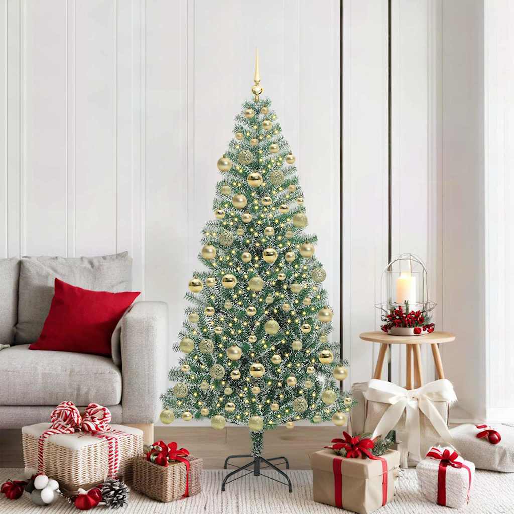 Kunstig Julesekk Snø Flocket med LED Lys Grønn og hvit 180 cm