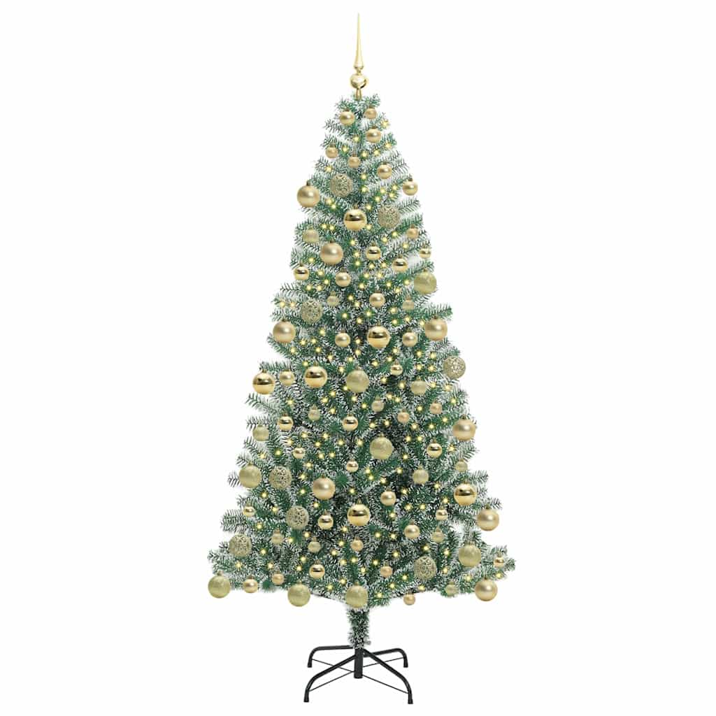 Kunstig Julesekk Snø Flocket med LED Lys Grønn og hvit 180 cm