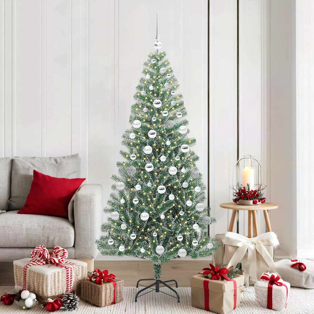 Kunstig Julesekk Snø Flocket med LED Lys Grønn og hvit 180 cm