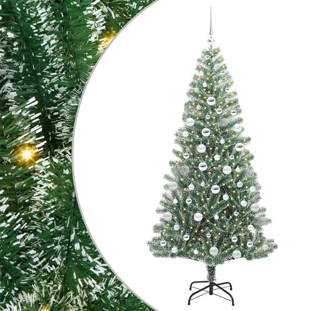 Kunstig Julesekk Snø Flocket med LED Lys Grønn og hvit 180 cm