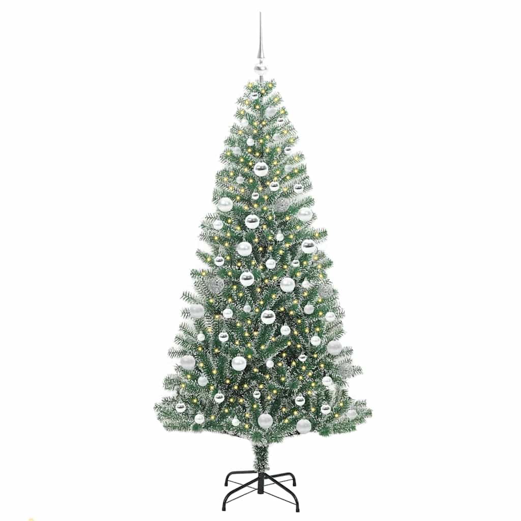 Kunstig Julesekk Snø Flocket med LED Lys Grønn og hvit 180 cm
