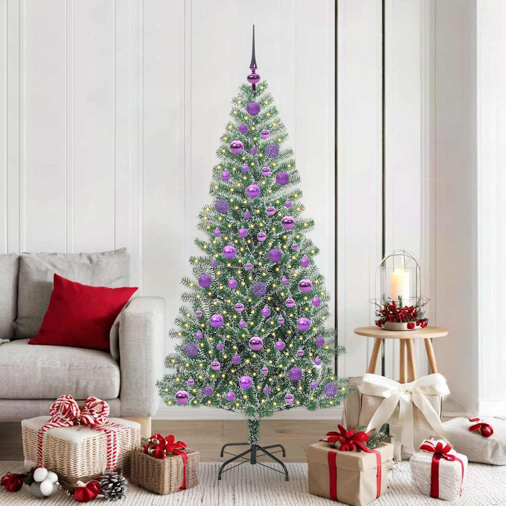 Kunstig Julesekk Snø Flocket med LED Lys Grønn og hvit 180 cm
