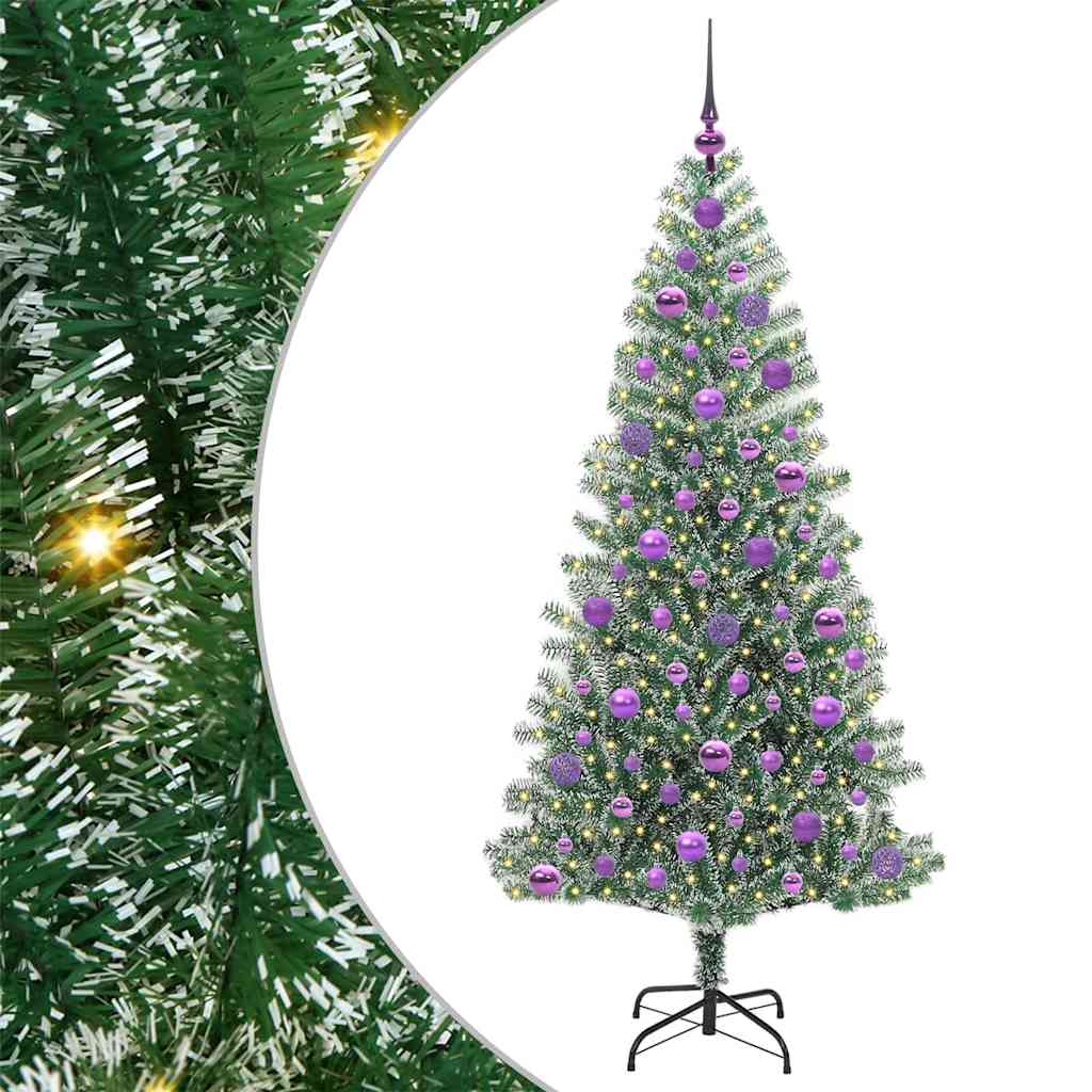 Kunstig Julesekk Snø Flocket med LED Lys Grønn og hvit 180 cm