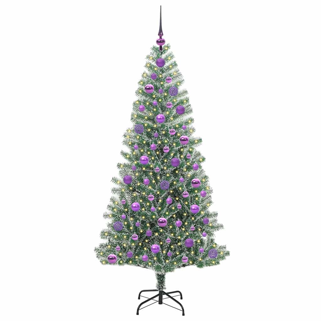 Kunstig Julesekk Snø Flocket med LED Lys Grønn og hvit 180 cm