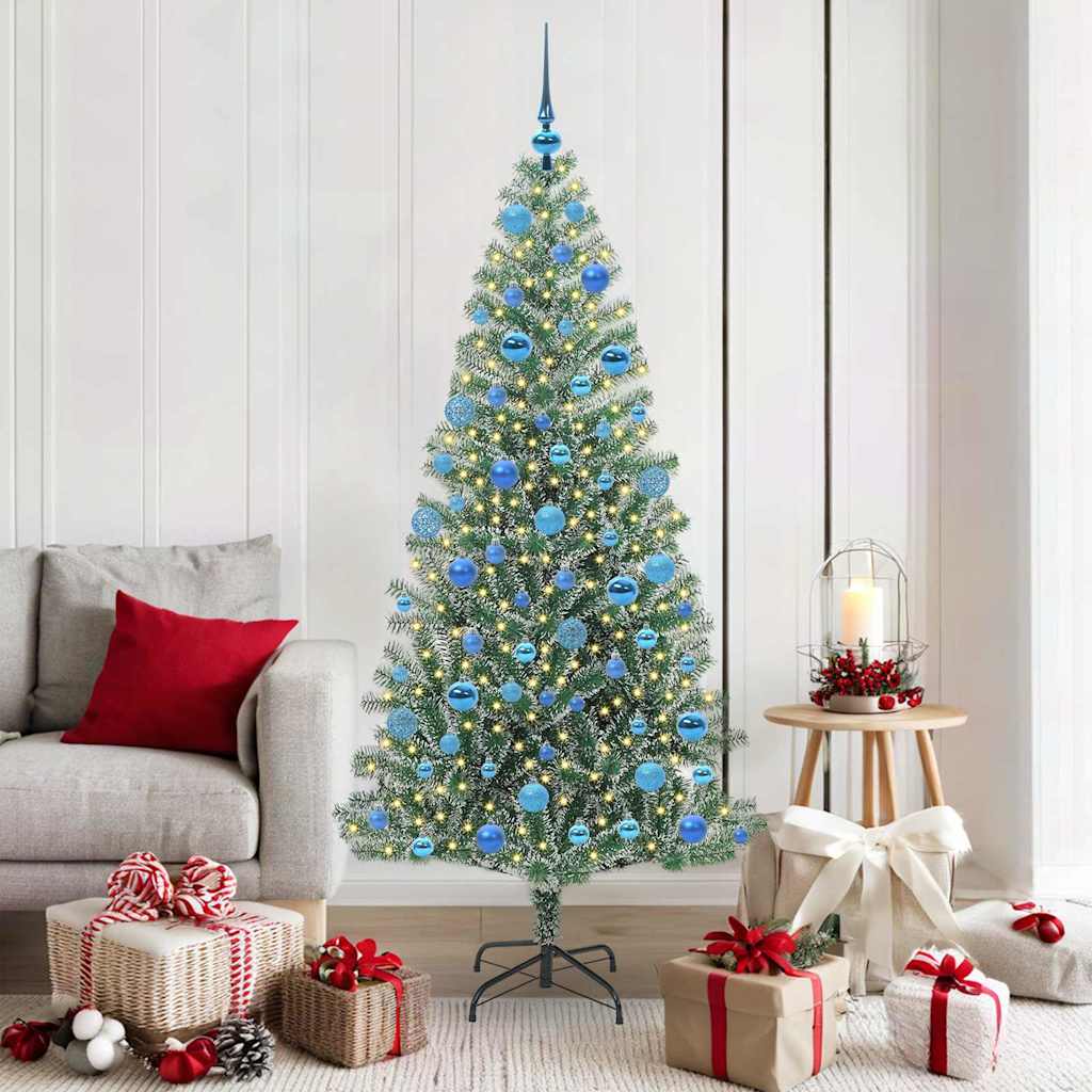 Kunstig Julesekk Snø Flocket med LED Lys Grønn og hvit 180 cm