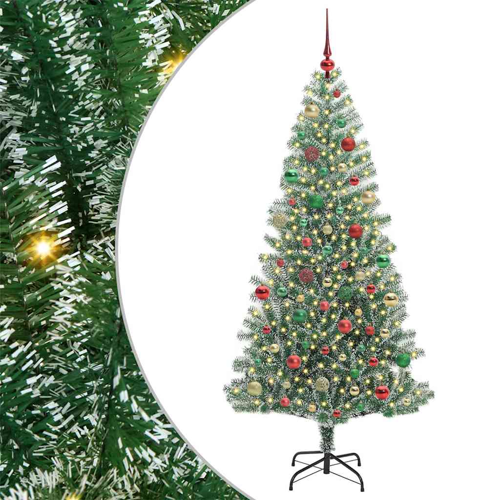 Kunstig Julesekk Snø Flocket med LED Lys Grønn og hvit 180 cm
