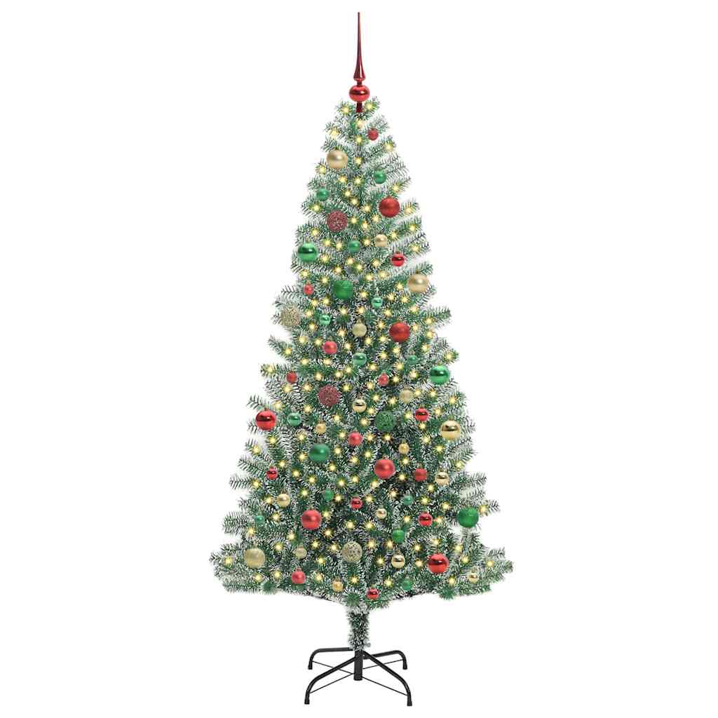 Kunstig Julesekk Snø Flocket med LED Lys Grønn og hvit 180 cm