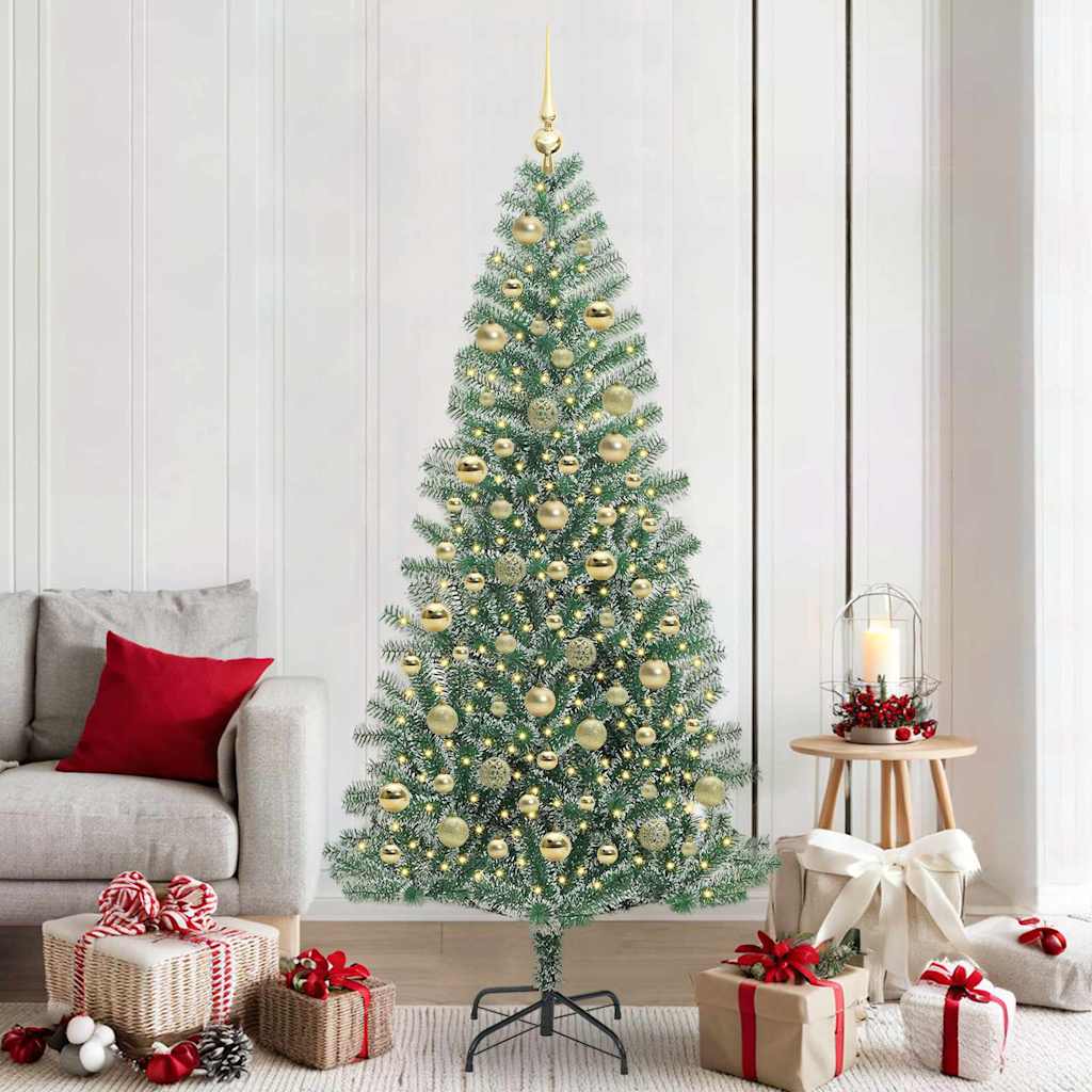 Kunstig Julesekk Snø Flocket med LED Lys Grønn og hvit 210 cm