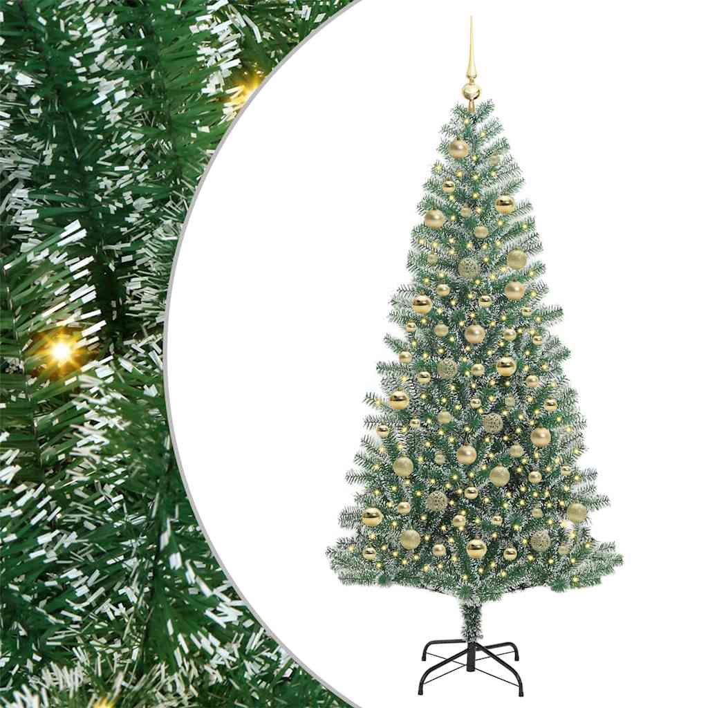 Kunstig Julesekk Snø Flocket med LED Lys Grønn og hvit 210 cm