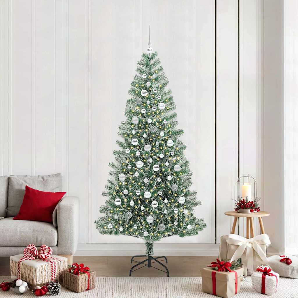 Kunstig Julesekk Snø Flocket med LED Lys Grønn og hvit 210 cm