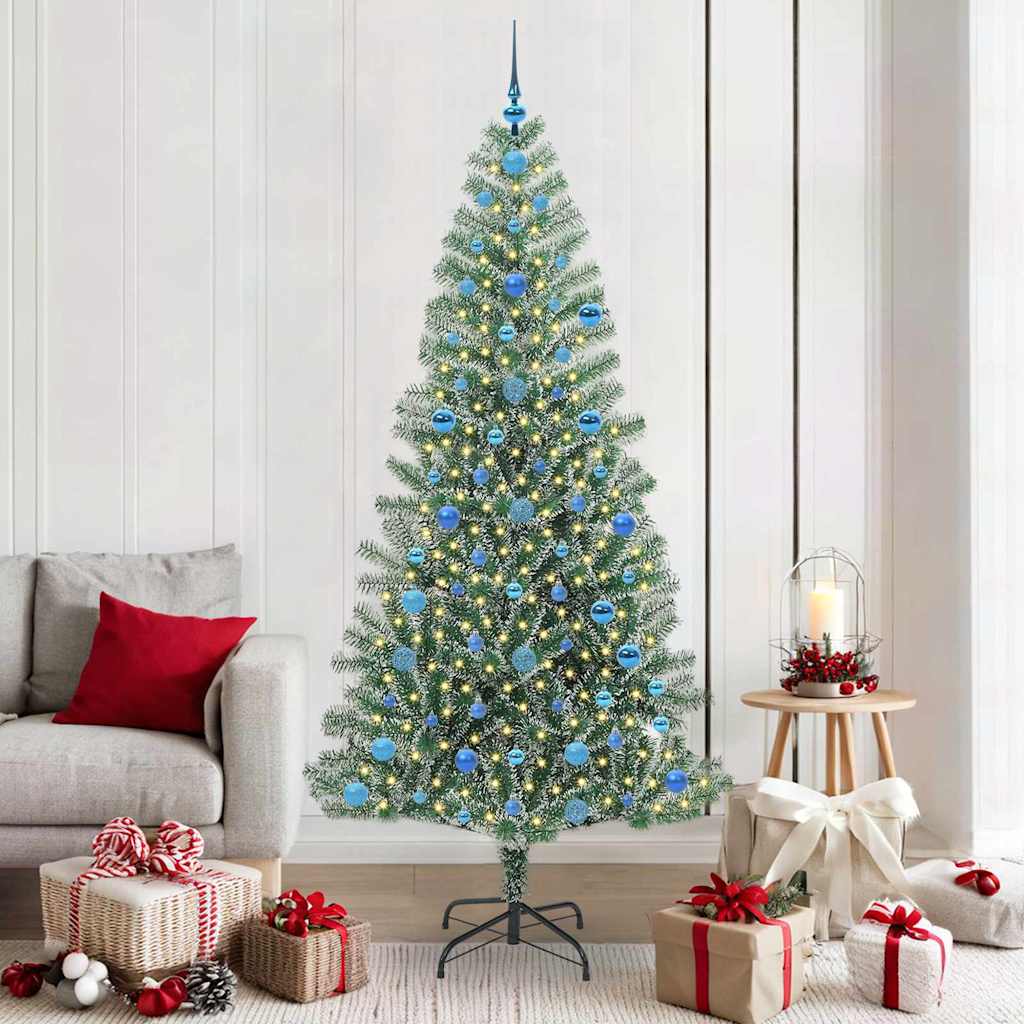 Kunstig Julesekk Snø Flocket med LED Lys Grønn og hvit 210 cm