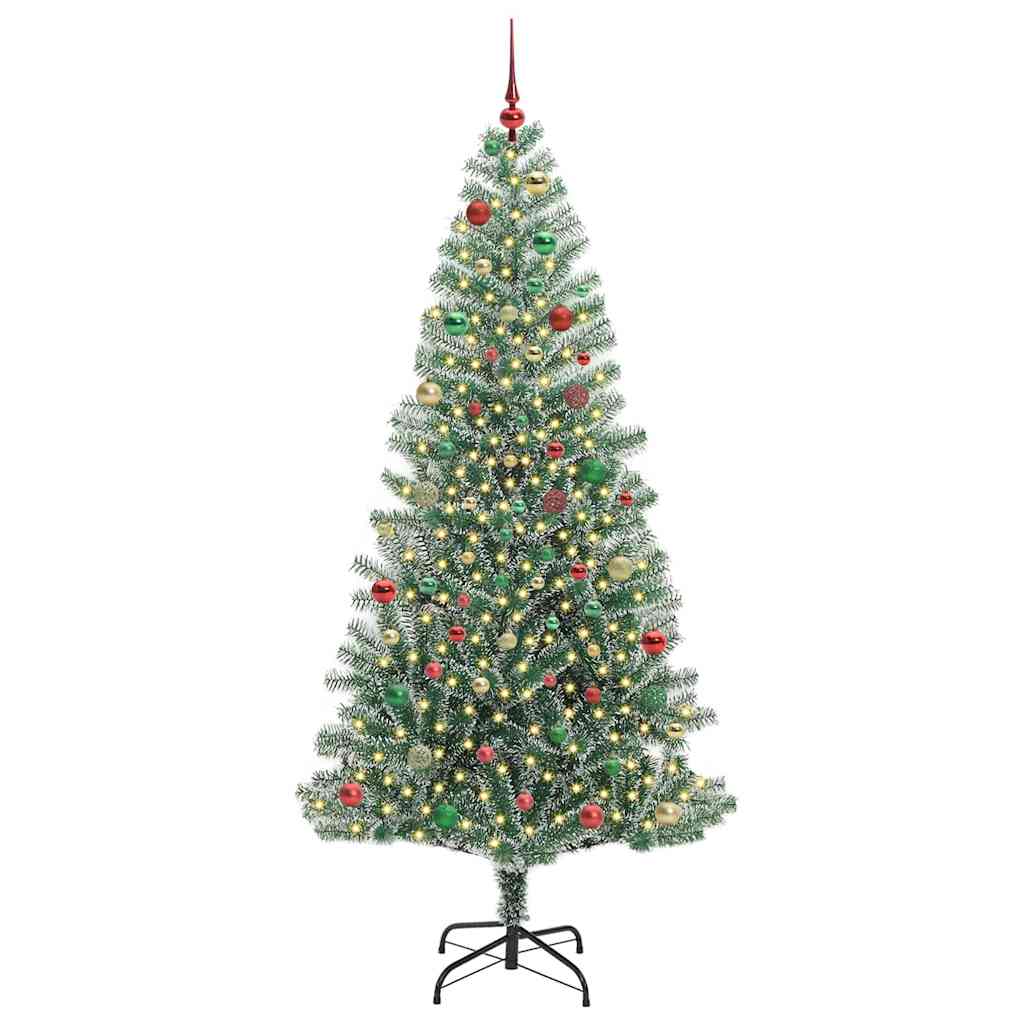 Kunstig Julesekk Snø Flocket med LED Lys Grønn og hvit 210 cm