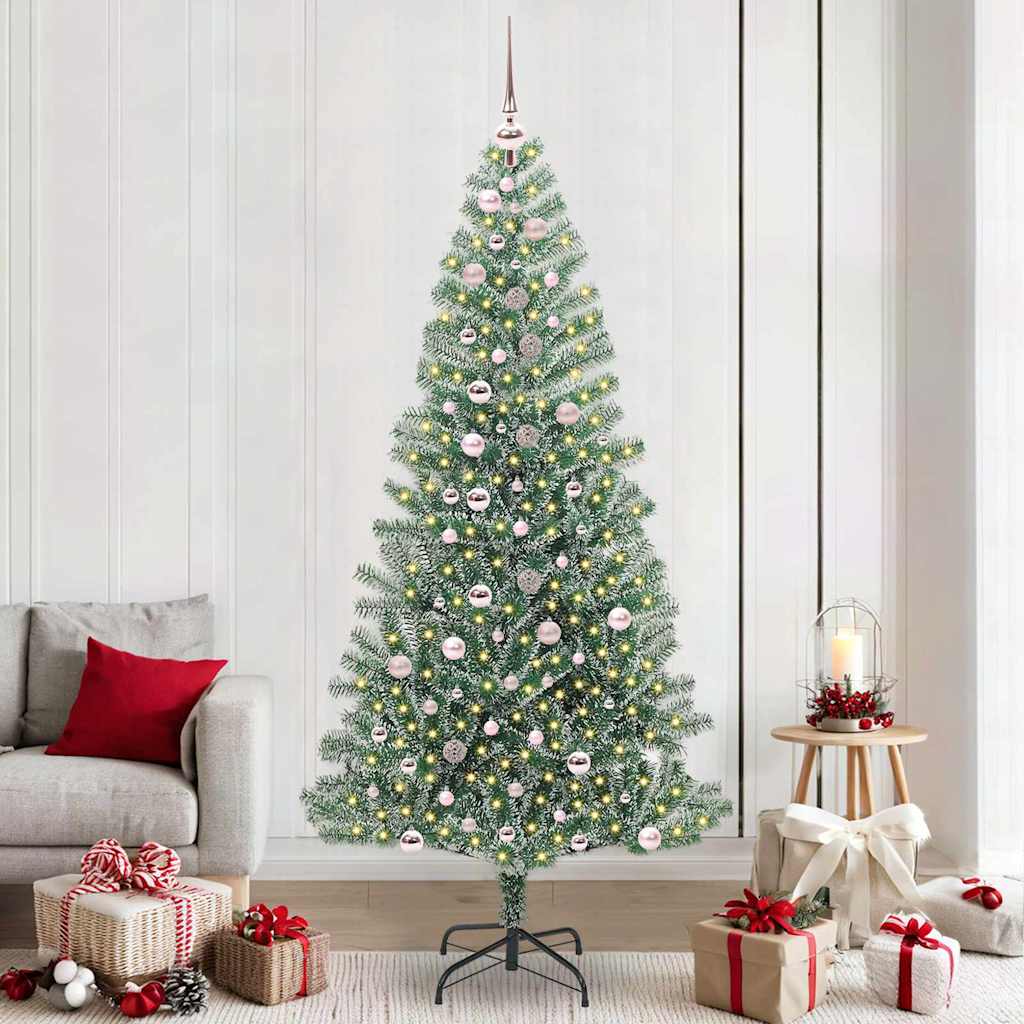 Kunstig Julesekk Snø Flocket med LED Lys Grønn og hvit 240 cm