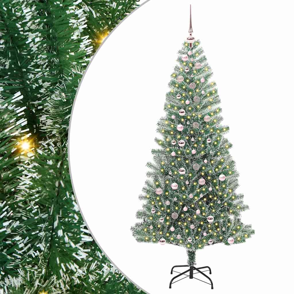 Kunstig Julesekk Snø Flocket med LED Lys Grønn og hvit 240 cm