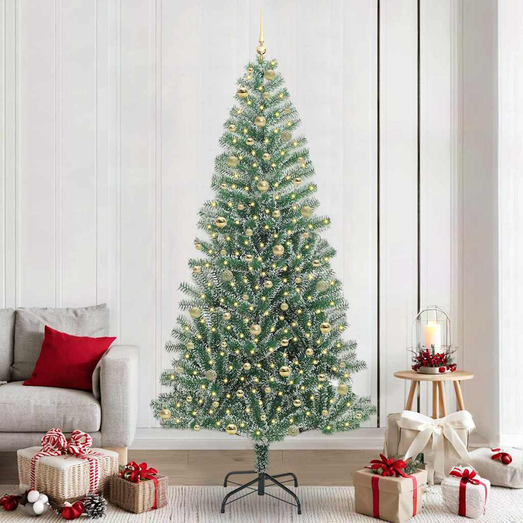 Kunstig Julesekk Snø Flocket med LED Lys Grønn og hvit 240 cm