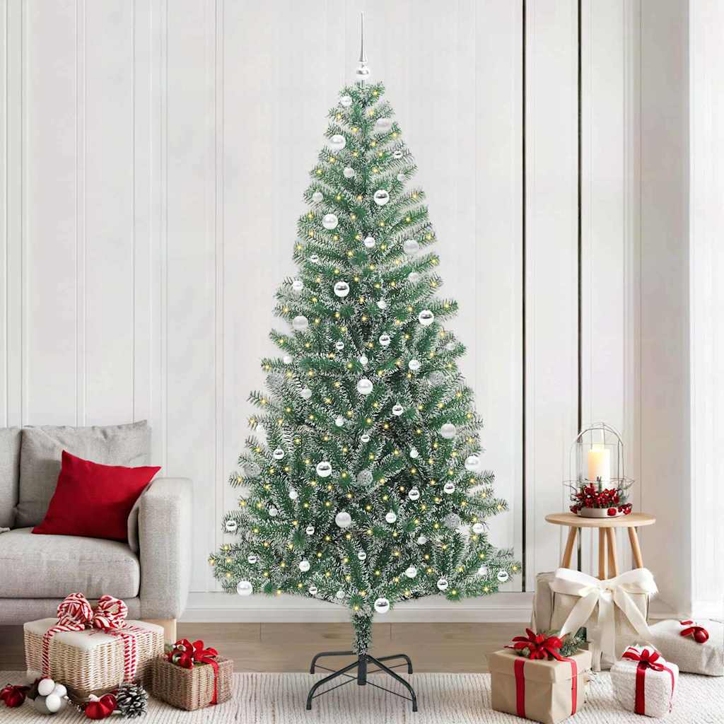 Kunstig Julesekk Snø Flocket med LED Lys Grønn og hvit 240 cm