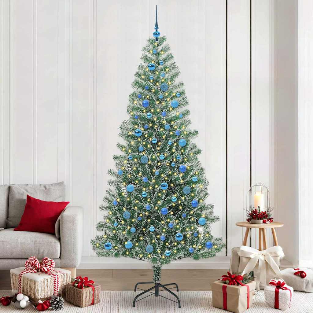 Kunstig Julesekk Snø Flocket med LED Lys Grønn og hvit 240 cm