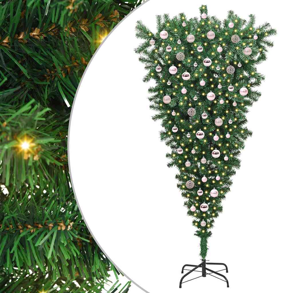 Opp-ned kunstig forhåndsbelyst juletre med kule sett 210 cm PVC