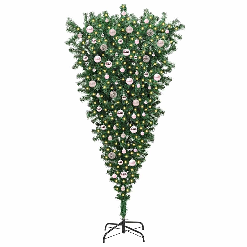Opp-ned kunstig forhåndsbelyst juletre med kule sett 210 cm PVC