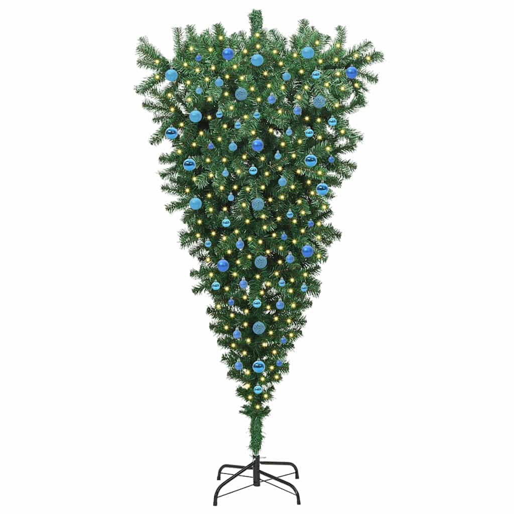 Opp-ned kunstig forhåndsbelyst juletre med kule-sett 210 cm PVC