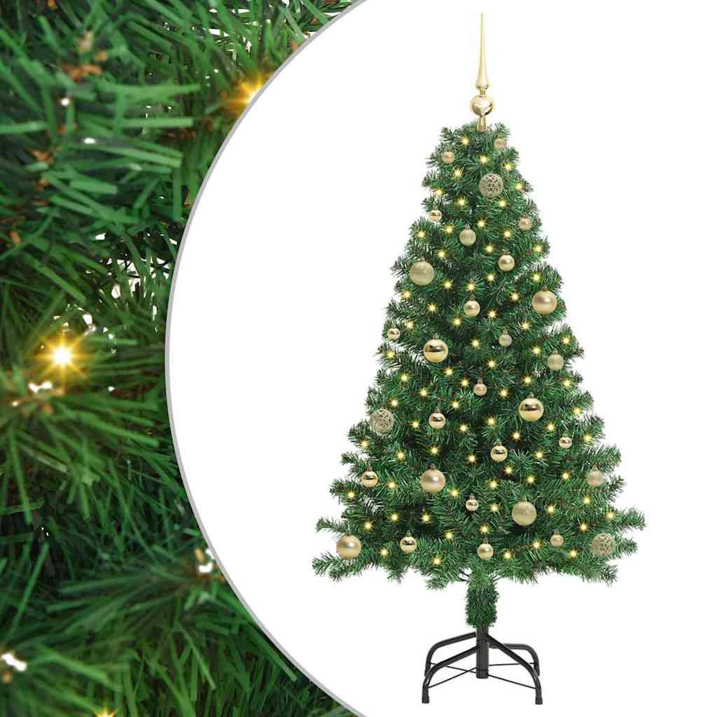 Kunstig juletre med 150 LED grønn 150 cm PVC og Stål og Plast
