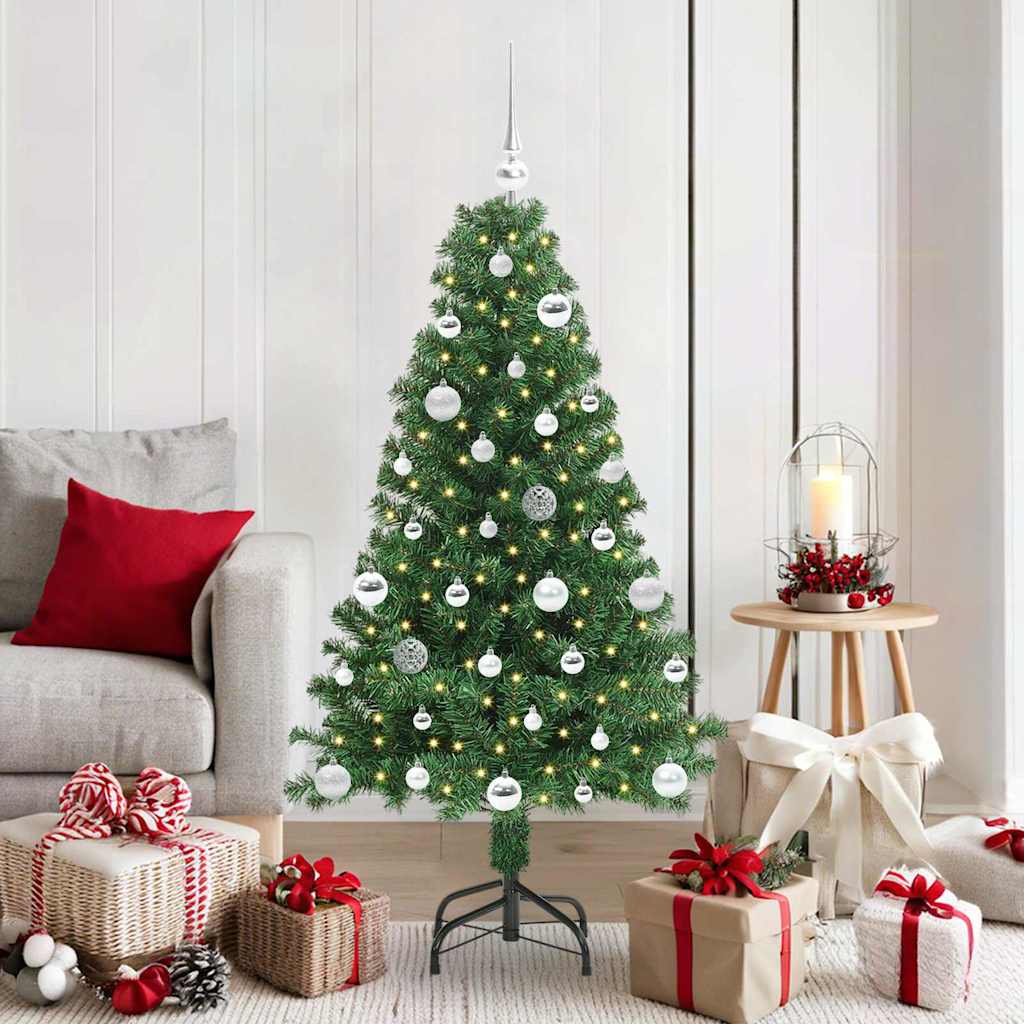 Kunstig juletre med 150 LED grønn 150 cm PVC og Stål og Plast
