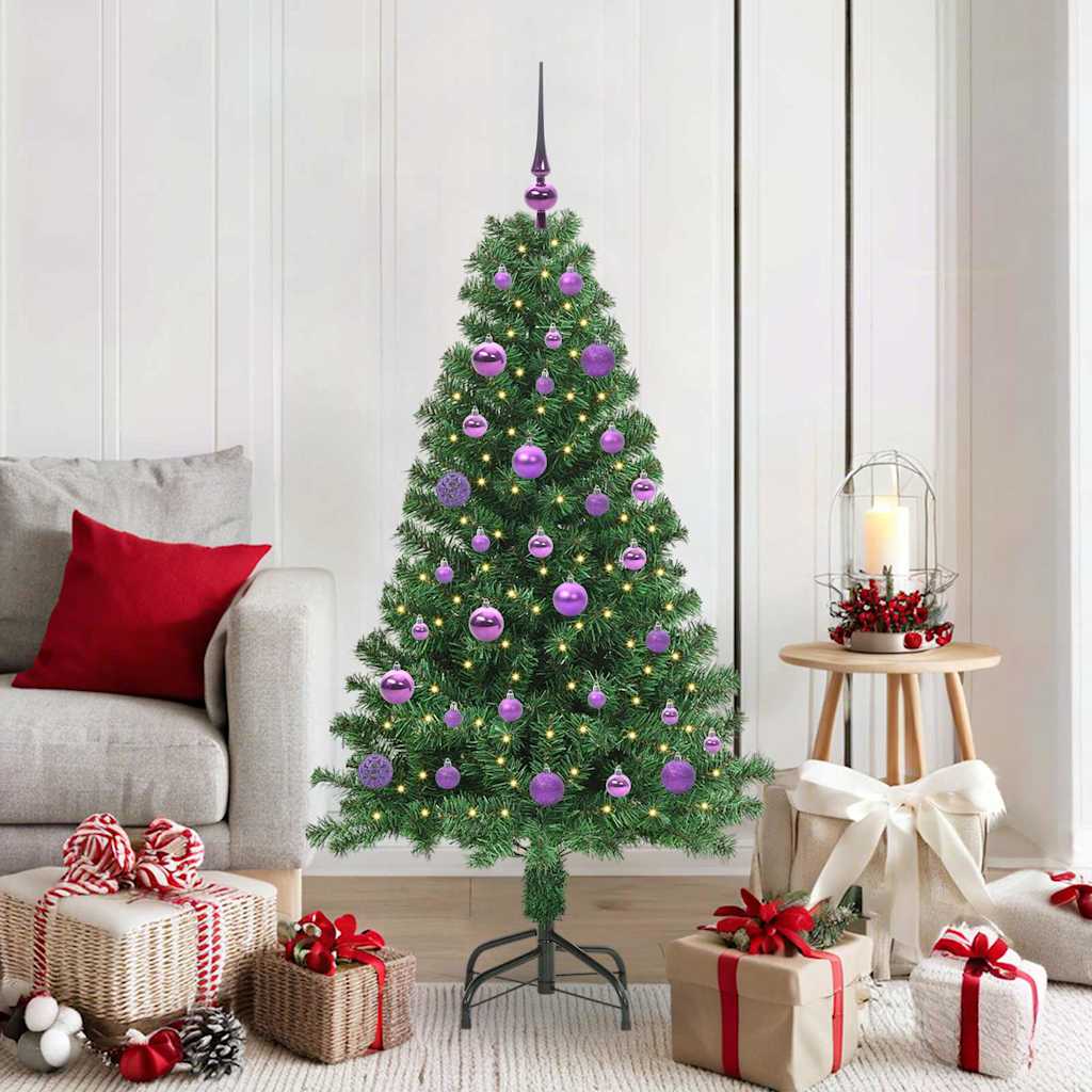 Kunstig juletre med 150 LED grønn 150 cm PVC og Stål og Plast
