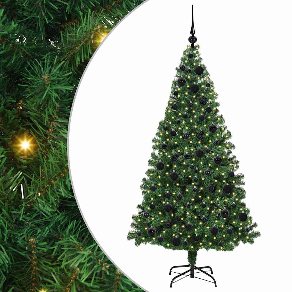 Kunstig juletre med 300 LED grønn 180 cm PVC og Stål og Plast