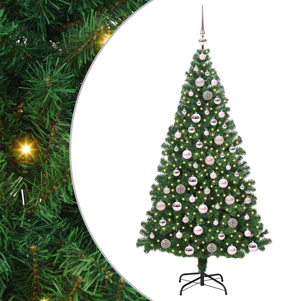Kunstig juletre med 300 LED grønn 180 cm PVC og Stål og Plast