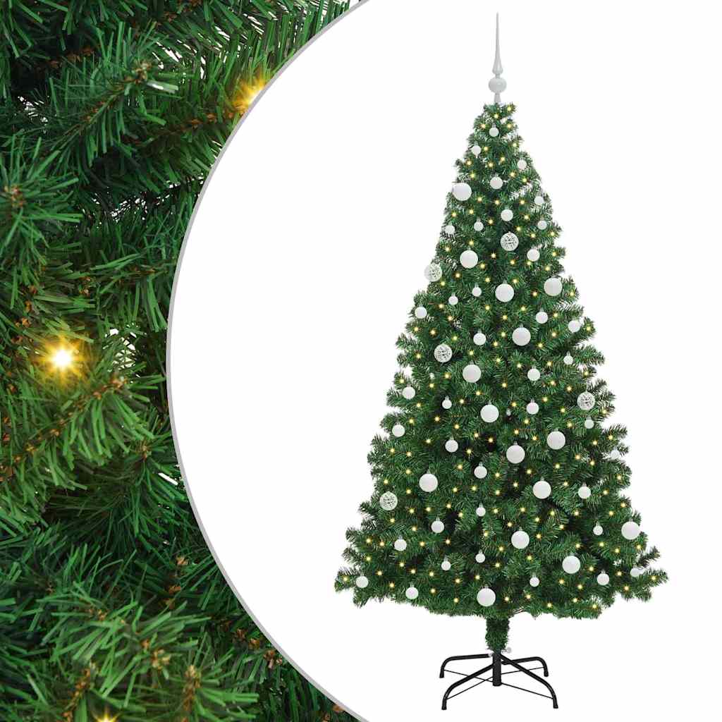 Kunstig juletre med 300 LED grønn 180 cm PVC og Stål og Plast