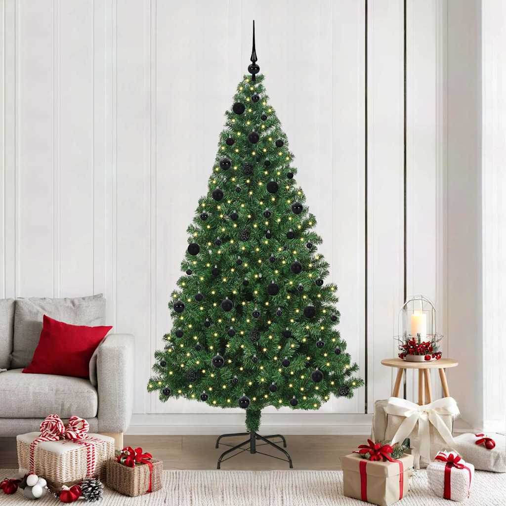 Kunstig juletre med 300 LED grønn 210 cm PVC og Stål og Plast