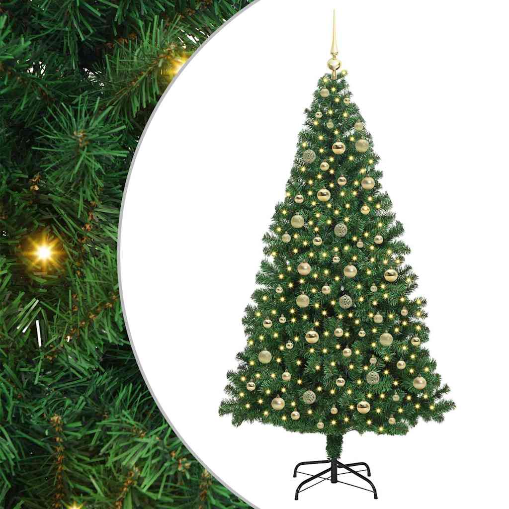 Kunstig juletre med 300 LED grønn 210 cm PVC og Stål og Plast