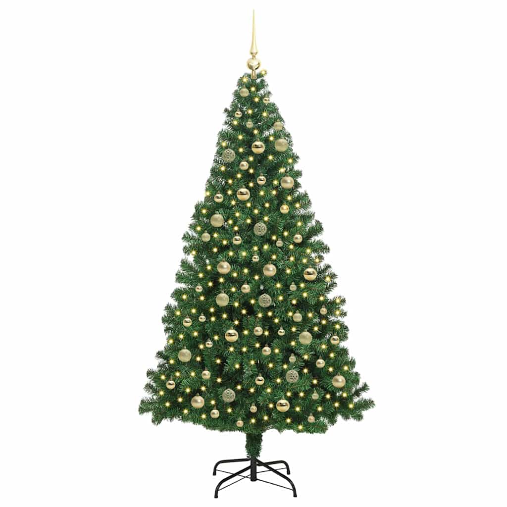 Kunstig juletre med 300 LED grønn 210 cm PVC og Stål og Plast