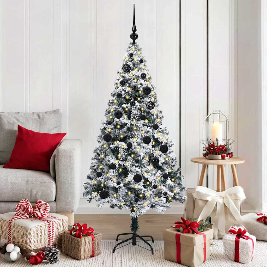 Kunstig juletre med 150 LED Hvit 150 cm PVC og Stål og Plast