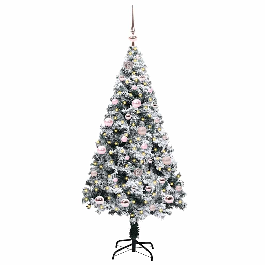 Kunstig juletre med 150 LED Hvit 150 cm PVC og Stål og Plast