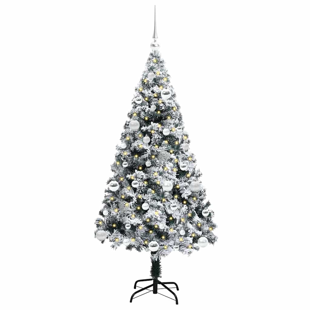 Kunstig juletre med 150 LED Hvit 150 cm PVC og Stål og Plast