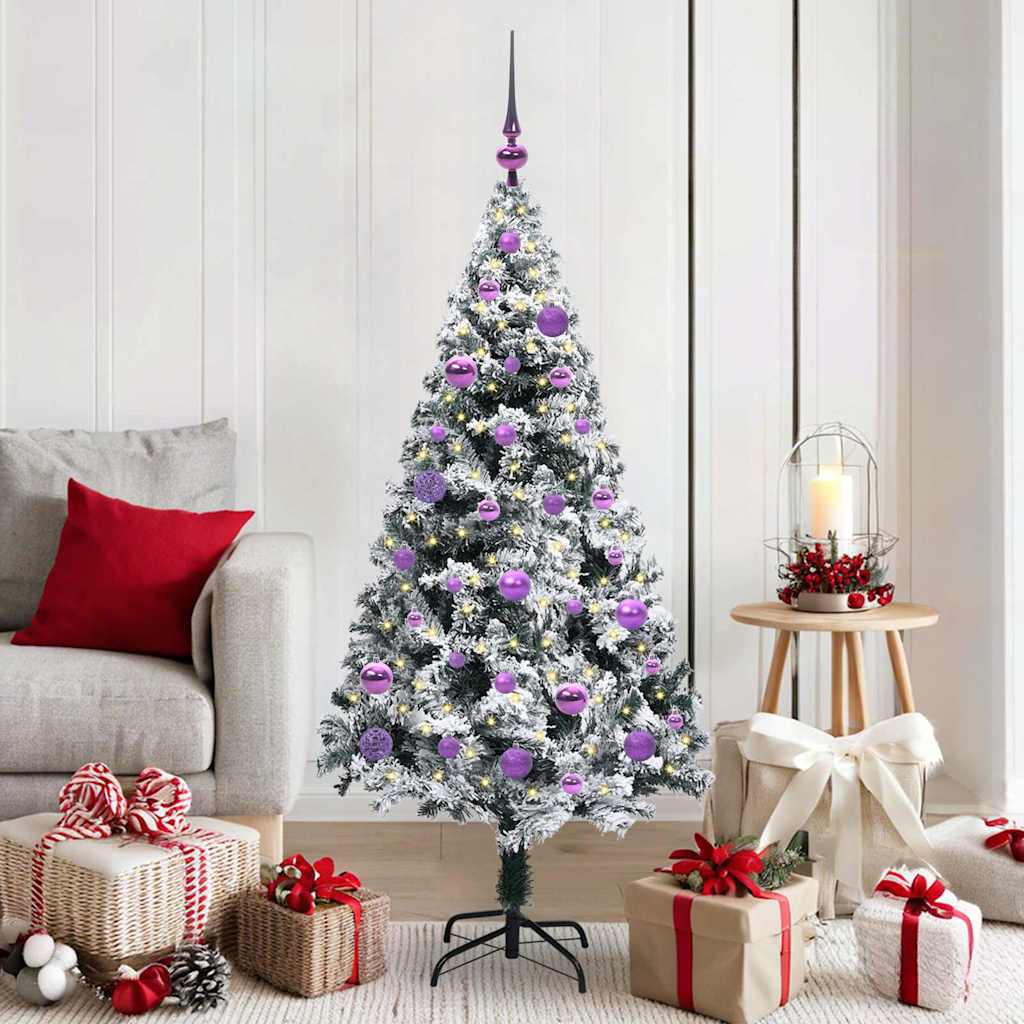 Kunstig juletre med 150 LED Hvit 150 cm PVC og Stål og Plast