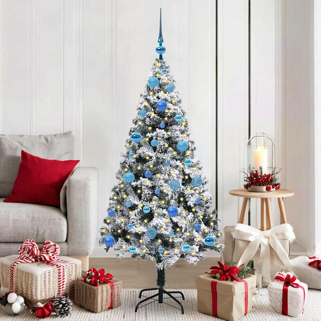Kunstig juletre med 150 LED Hvit 150 cm PVC og Stål og Plast