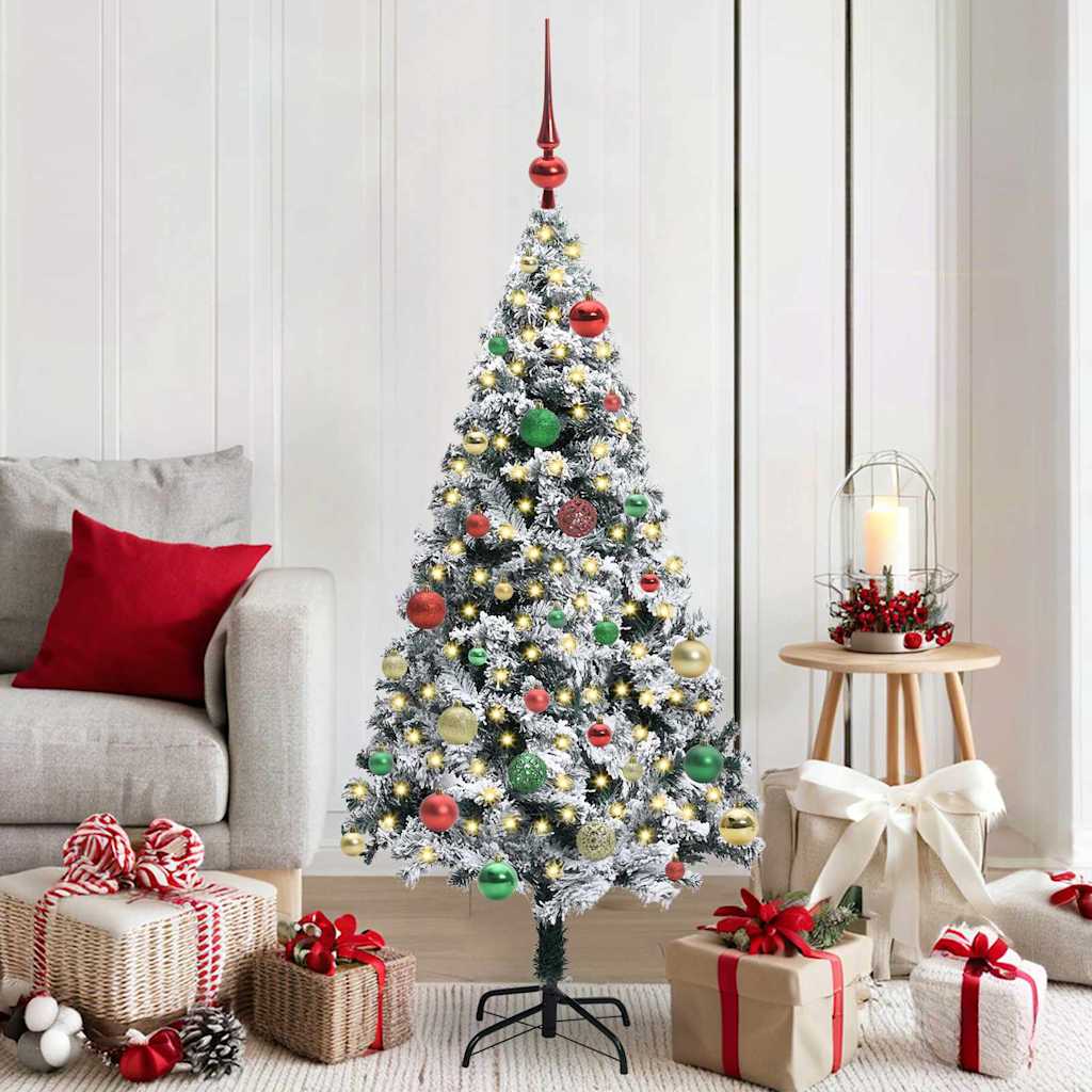 Kunstig juletre med 150 LED Hvit 150 cm PVC og Stål og Plast