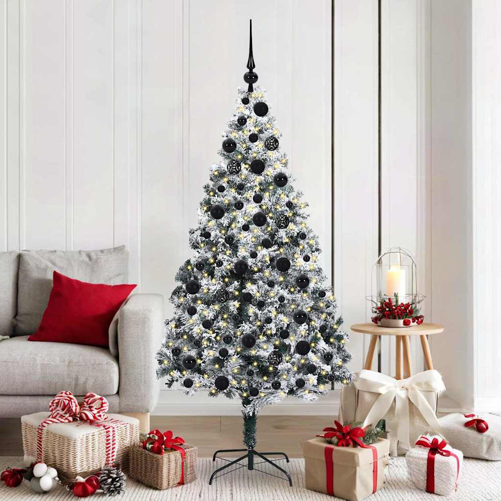 Kunstig juletre med 300 LED Hvit 180 cm PVC og Stål og Plast