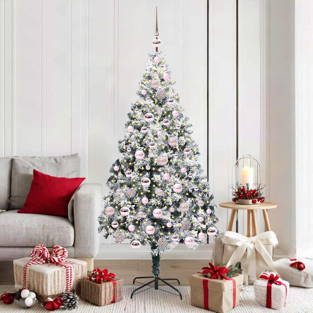 Kunstig juletre med 300 LED Hvit 180 cm PVC og Stål og Plast
