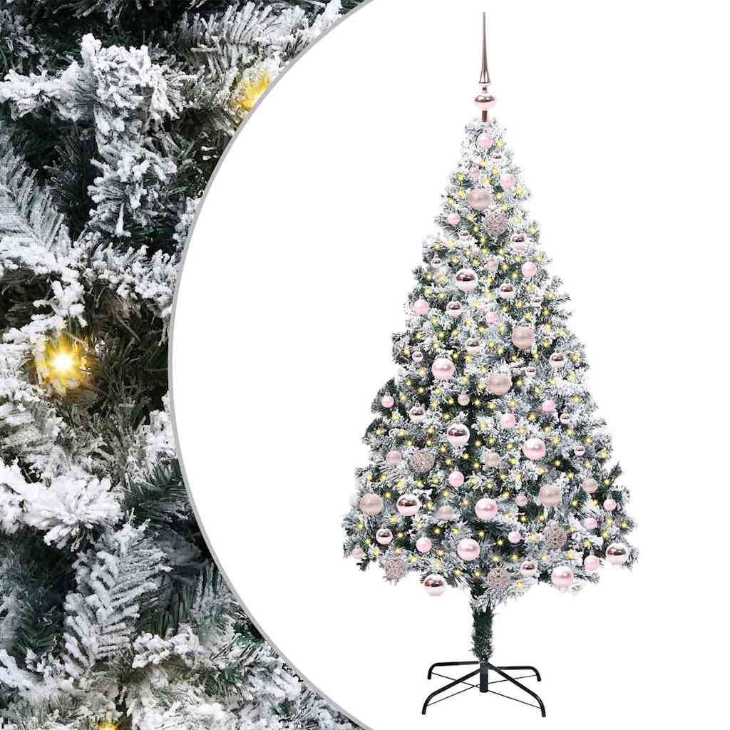 Kunstig juletre med 300 LED Hvit 180 cm PVC og Stål og Plast