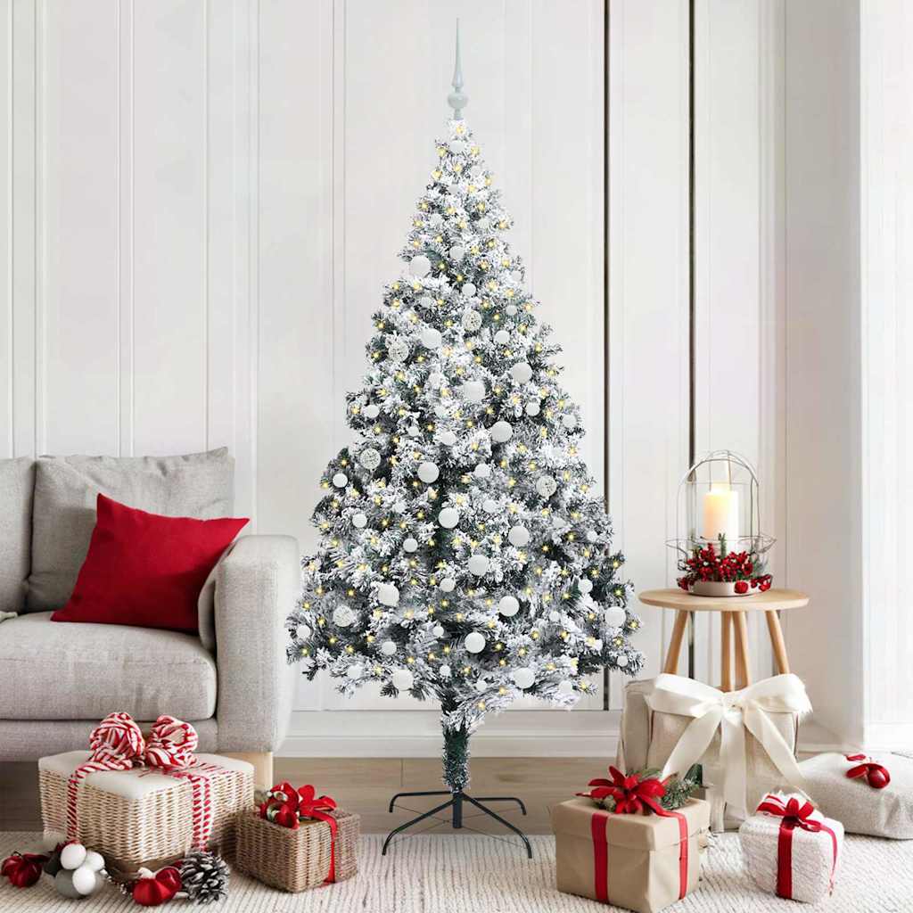 Kunstig juletre med 300 LED Hvit 180 cm PVC og Stål og Plast