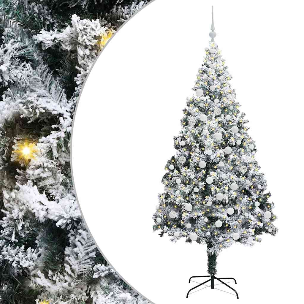 Kunstig juletre med 300 LED Hvit 180 cm PVC og Stål og Plast
