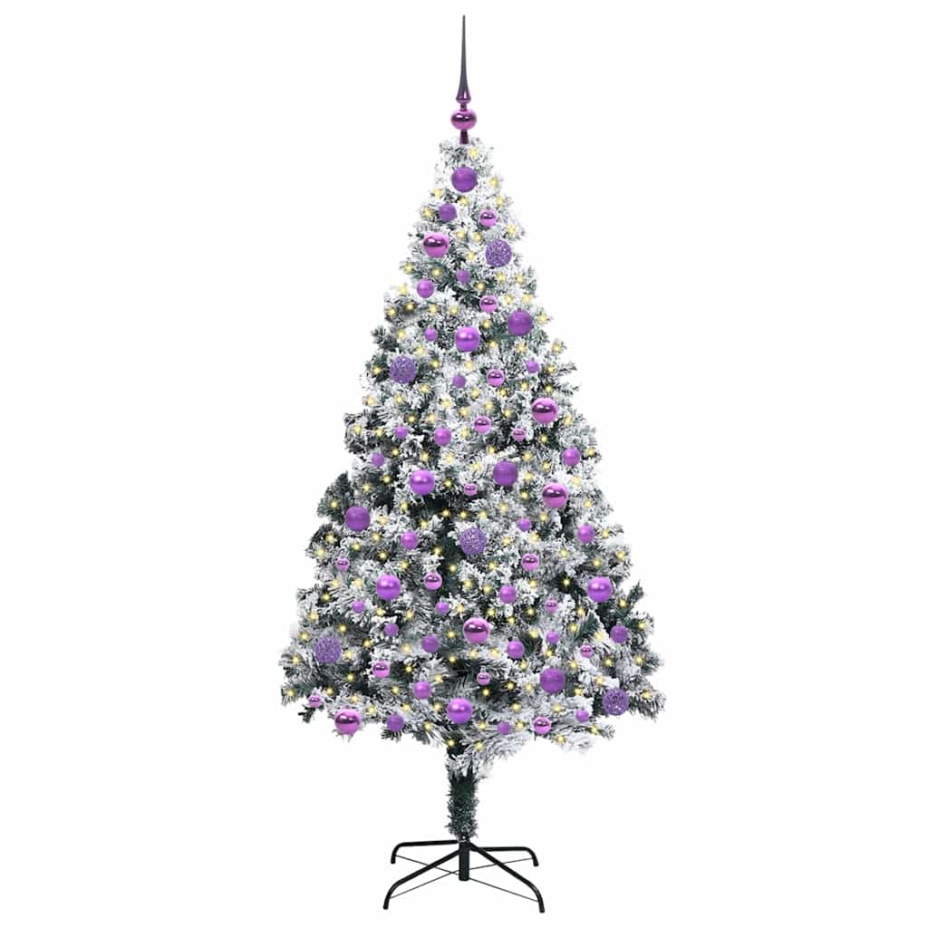 Kunstig juletre med 300 LED Hvit 180 cm PVC og Stål og Plast