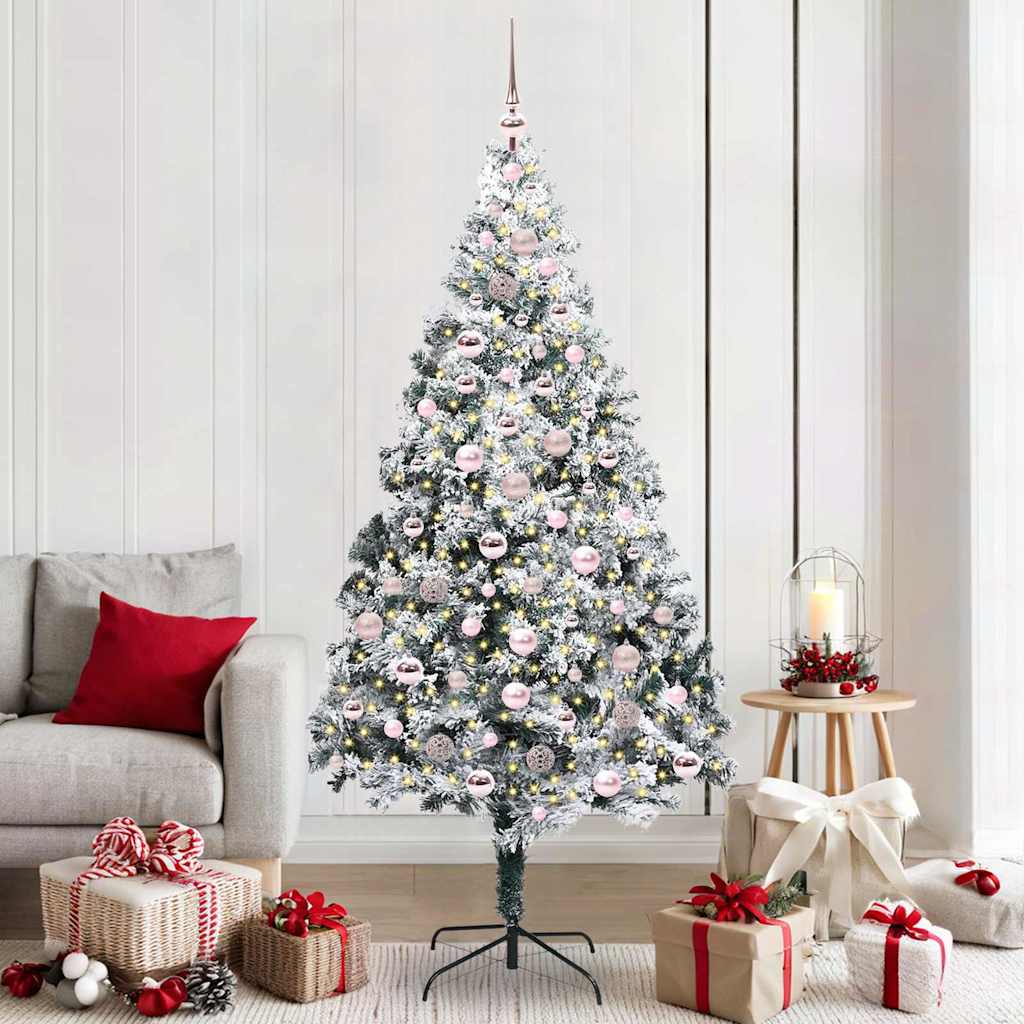 Kunstig juletre med 300 LED Hvit 210 cm PVC og Stål og Plast